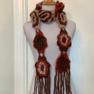 NWOT brown and pink floral boho scarf